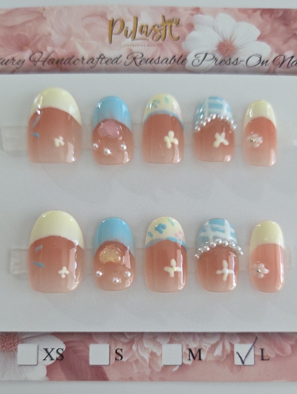 Pastel Press-On Nail Set - Yellow & Blue